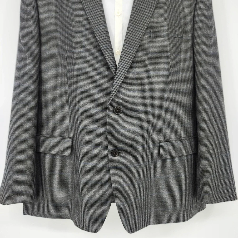 CHAPS‎ Grey Blue Houndstooth Two Button Sport Coat Mens 46R Casual Office Blazer